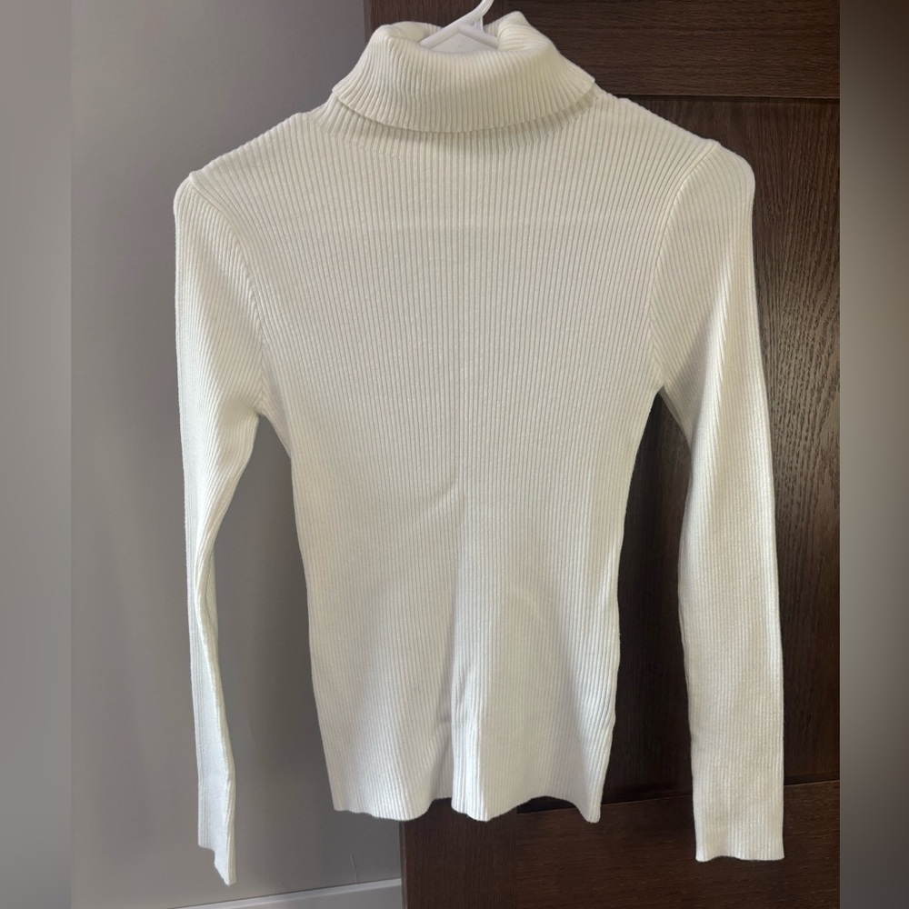 Cream Ribbed Turtleneck Sweater